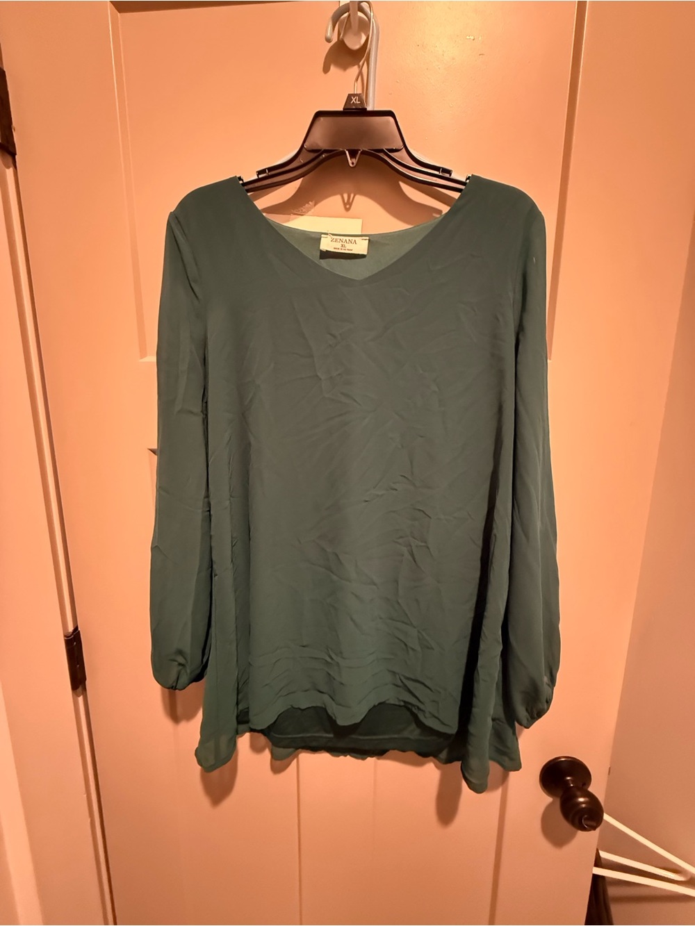 Zenana Green V-Neck Long Sleeve Blouse with open sleeves